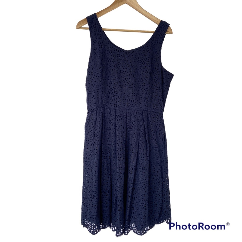 J. CREW CLASSIC NAVY LACE SLEEVELESS FIT AND FLARE DRESS, SIZE 10